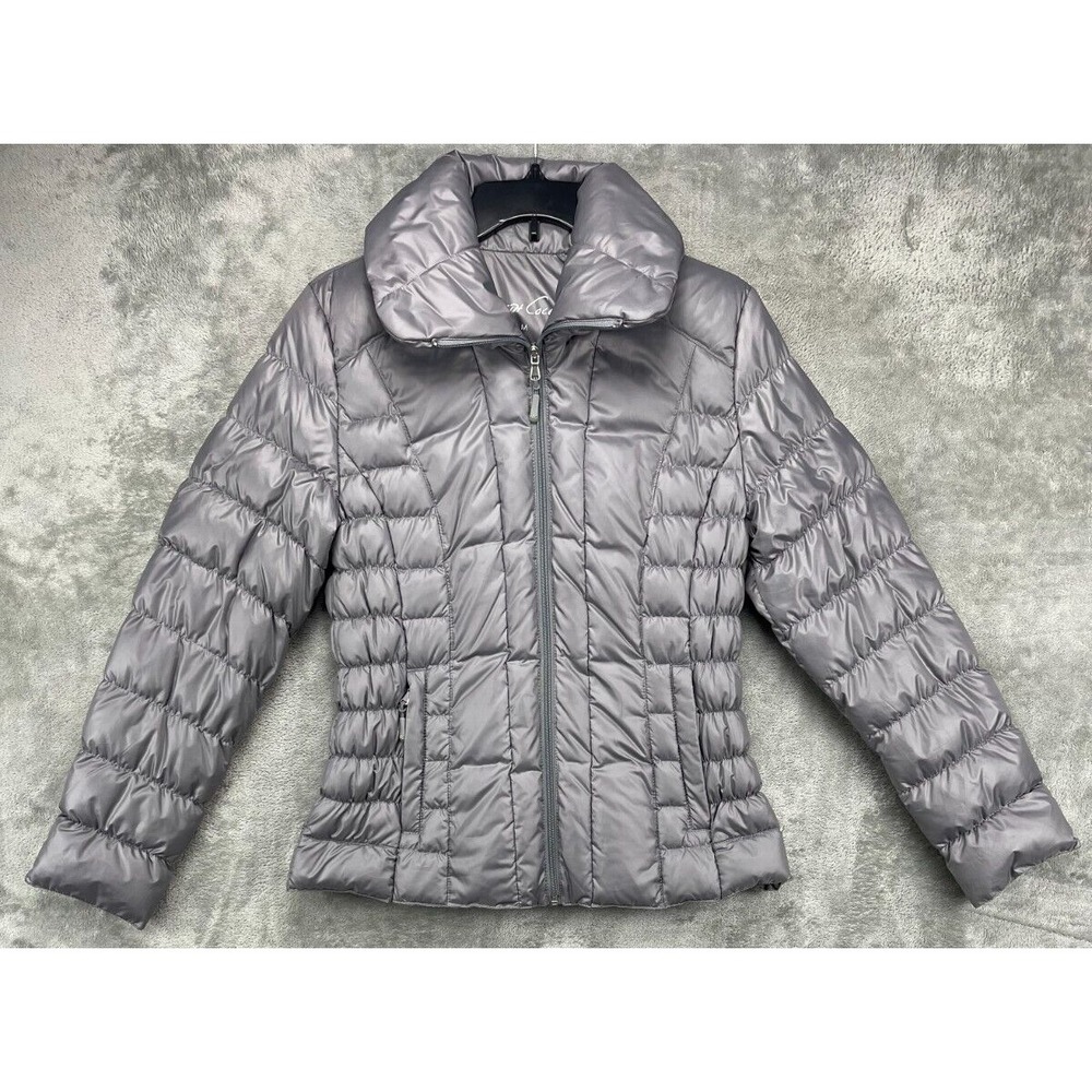 Kenneth Cole Women's Reaction Duck Down Puffer Jacket Sz M Silver‎ Y2K Outdoors